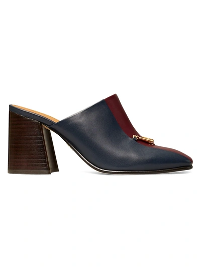 Shop Tory Burch Equestrian Link Square-toe Colorblock Leather Mules In Ink Navy