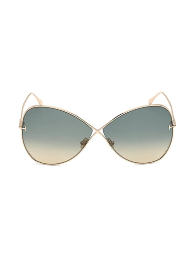 Shop Tom Ford Women's Nickie 66mm Butterfly Sunglasses In Blue Gold