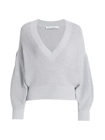 Shop Iro Kiria Knit Full-sleeve Cropped Sweater In Blue Grey
