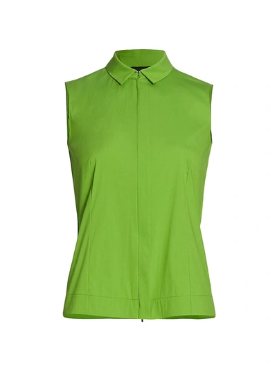 Shop Akris Stretch-cotton Poplin Sleeveless Blouse In Pure Green