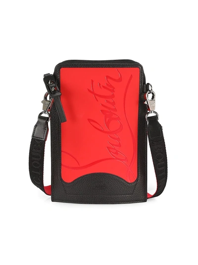 Shop Christian Louboutin Men's Loubilab Sneaker-sole Leather Crossbody Pouch In Red Black