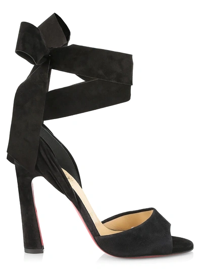 Christian Louboutin Women's Rose Amelie Ankle-tie Suede Sandals In Black |  ModeSens