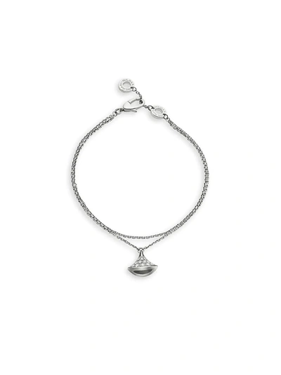 Shop Bvlgari Women's Divas' Dream 18k White Gold & Diamond Pavé Pendant Double-strand Bracelet