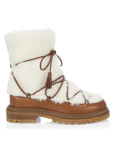 Shop Aquazzura Women's Very Gstaad Leather-trimmed Shearling Boots In Off White Cuoio