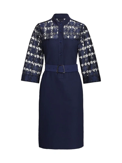 Shop Akris Embroidered Star Shirtdress In Navy