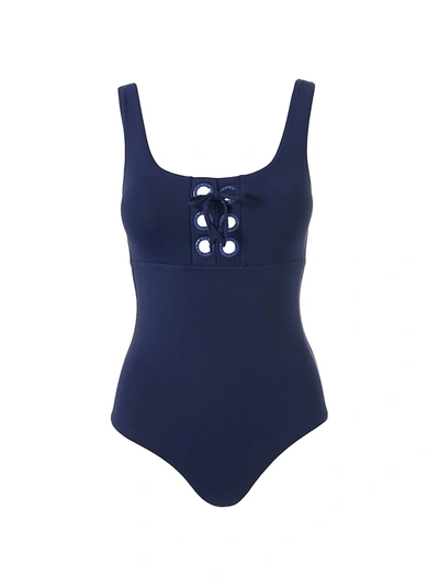 Shop Melissa Odabash Tulum Lace-up One-piece Swimsuit In Navy