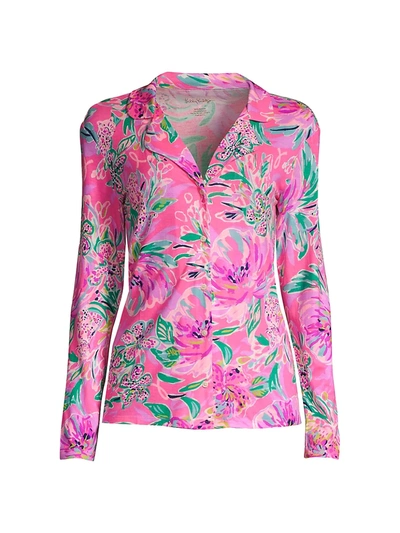 Shop Lilly Pulitzer Floral-print Knit Pajama Top In Cockatoo Pink Paws For A Cause