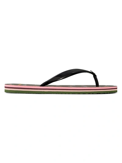 Shop Tory Burch Thin Floral Flip Flops In Perfect Black