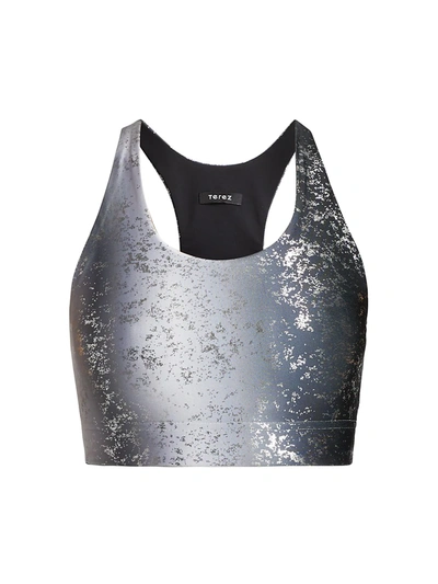 Shop Terez Foil Print Sports Bra In Silver