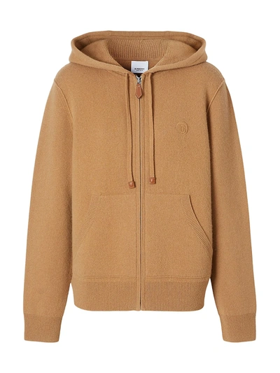 Shop Burberry Cashmere Double Faced Hoodie In Camel