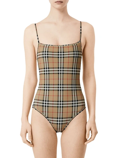 Shop Burberry Women's Archive Check One-piece Swimsuit In Antique Yellow
