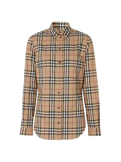 Shop Burberry Women's Archive Check Button-down Shirt In Beige