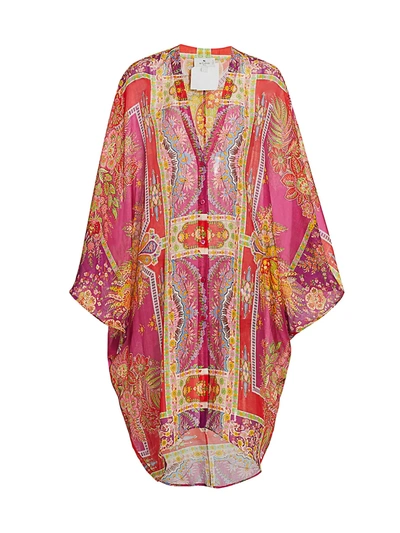 Shop Etro Paisley Silk-blend Poncho In Pink
