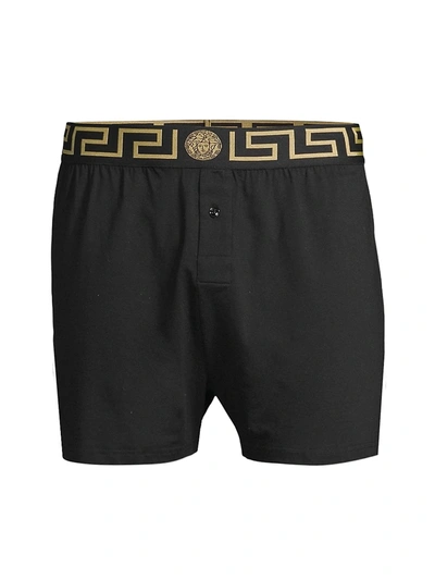 Shop Versace Men's Baroque Short Underpants In Black Gold