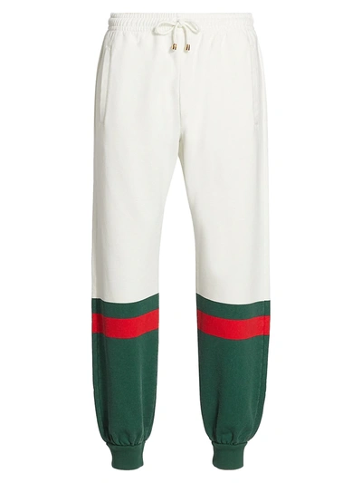 Shop Gucci Men's Jogging Pant With Web Intarsia In Ivory Green