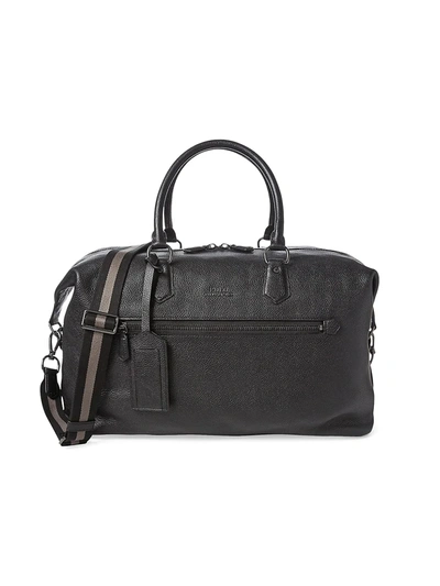 Shop Polo Ralph Lauren Men's Web Strap Pebbled Leather Duffel Bag In Black