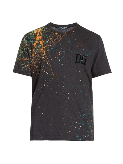 Shop Dolce & Gabbana Paint Splatter Logo Pocket T-shirt In Black