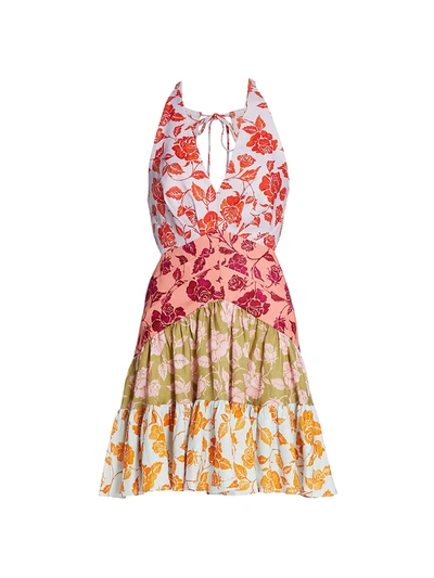 Shop Zimmermann Lovestruck Floral V-neck Mini Dress In Mixed Roses