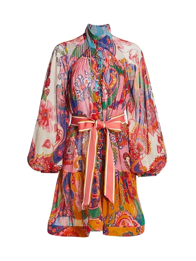 Shop Zimmermann Lovestruck Highneck Mini Dress In Mixed Paisley Floral