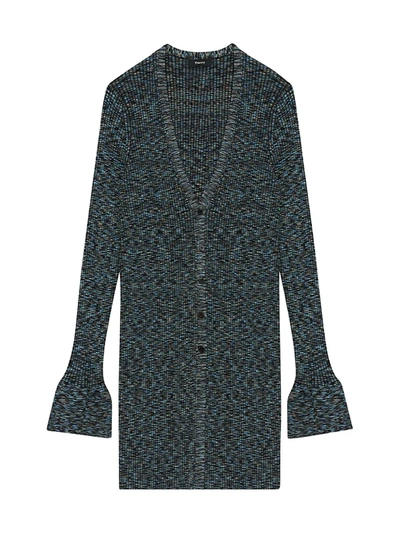 Shop Theory Rib-knit Mid-length Cardigan In Black Multi