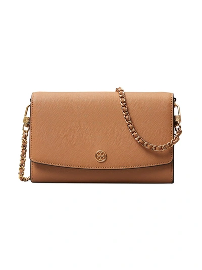 Shop Tory Burch Women's Robinson Leather Wallet-on-chain In Cardamom