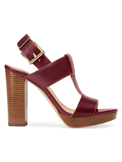 Shop Michael Michael Kors Women's Becker T-strap Leather Platform Sandals In Dark Berry