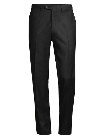 Shop Kiton Men's Flat-front Wool Trousers In Black