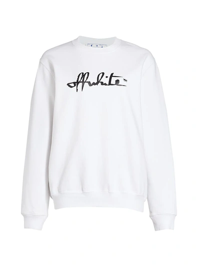 Shop Off-white Women's Script 21 Regular Crewneck In White Black