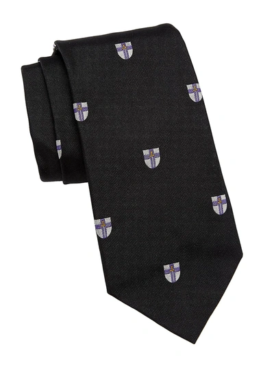 Shop Ralph Lauren Crest Embroidered Silk Tie In Black