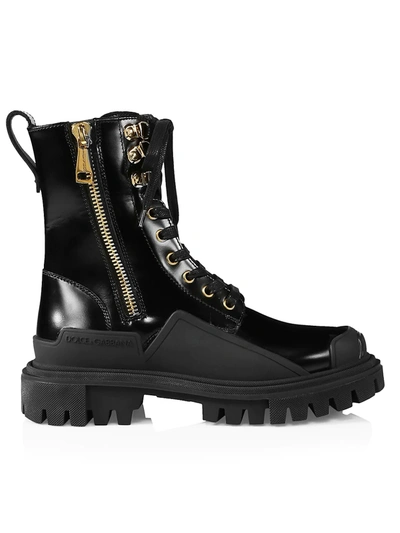 Shop Dolce & Gabbana Lug-sole Leather Combat Boots In Nero