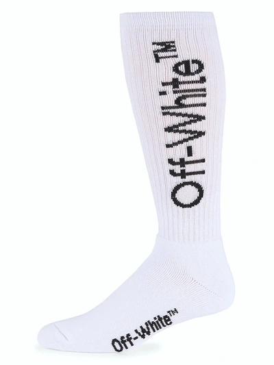 Shop Off-white Men's Mid-length Logo Knit Socks In White Black