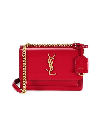 Shop Saint Laurent Women's Small Sunset Patent Leather Shoulder Bag - Rouge