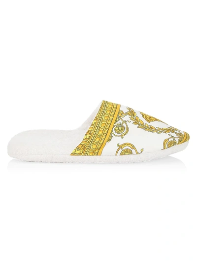 Shop Versace Women's Barocco Cotton Slippers In White