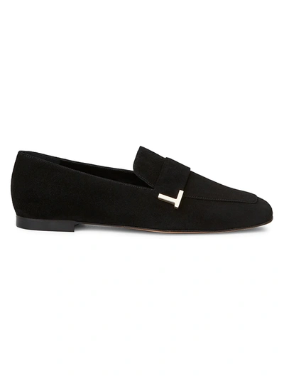 Shop Lafayette 148 Eve Square-toe Suede Loafers In Black