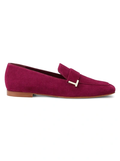 Shop Lafayette 148 Eve Square-toe Suede Loafers In Hibiscus