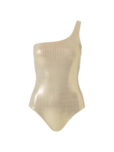 Shop Melissa Odabash Palermo Metallic Asymetrical One-piece Swimsuit In Gold Ribbed