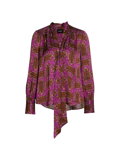 Shop Rachel Comey Upland Tieneck Tiger Print Blouse In Purple