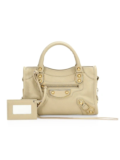 Shop Balenciaga Women's Mini Classic City Metallic Edge Leather Satchel In Limestone