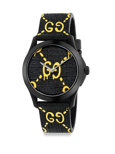 Shop Gucci G-timeless Rubber Strap Watch In Black Yellow