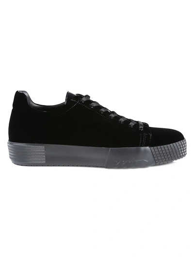 Shop Giorgio Armani Men's Velvet Lace-up Sneakers In Black