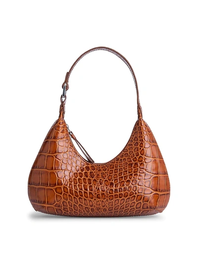 Shop By Far Baby Amber Croc-embossed Leather Shoulder Bag In Tan