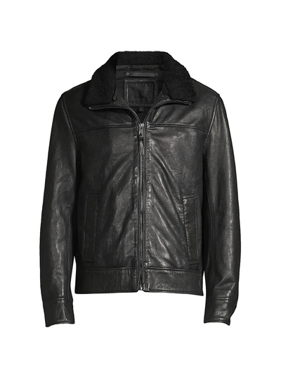 Shop Andrew Marc Augutine Lamb Fur-trimmed Leather Jacket In Black