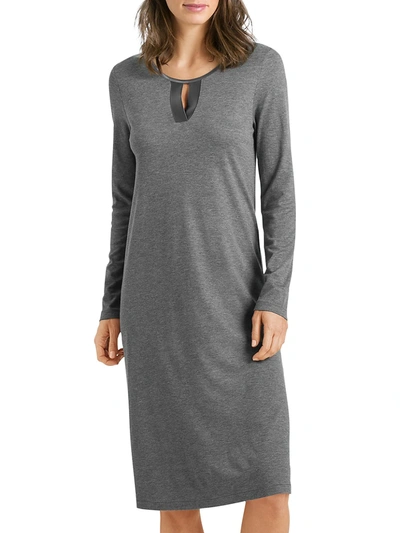 Shop Hanro Fia Long-sleeve Night Gown In Stone