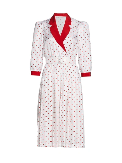 Shop Rodarte Polka Dot Pleated Silk Dress In Red White