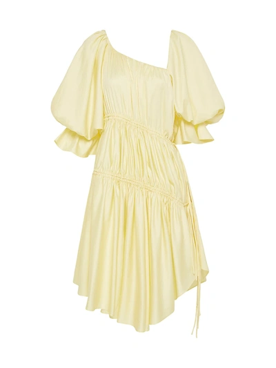 Shop Aje Hushed Asymmetric Dress In Lemon