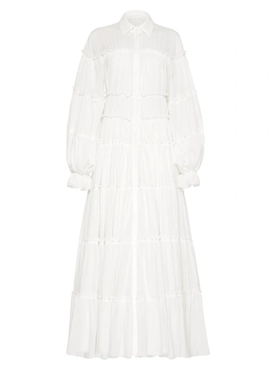 Shop Aje Serenity Ballon-sleeve Maxi Dress In White