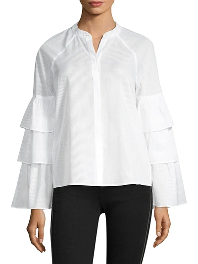 Shop Bcbgmaxazria Women's Tiered Ruffle Sleeve Blouse In White