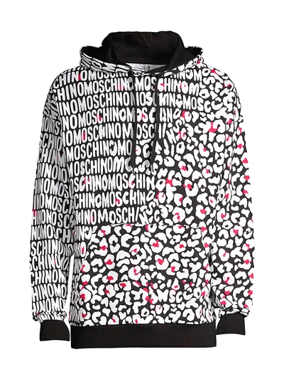 Shop Moschino Logo Print Hoodie In Red Multi