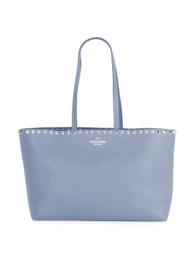 Shop Valentino Women's Small Rockstud Leather Tote In Periwinkle