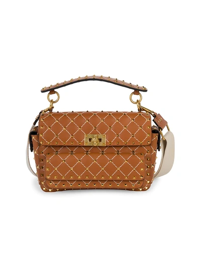 Shop Valentino Women's Medium Rockstud Spike Leather Shoulder Bag In Brown